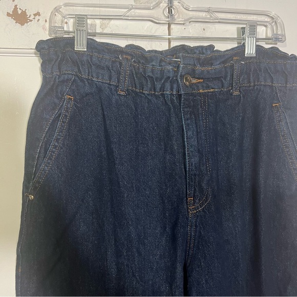 Zara High Rise Balloon Jeans Dark Wash Blue Size 10 Denim Stretch Wide - Picture 3 of 11